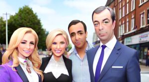 Josie Gibson Nigel Farage and Marvin Humes