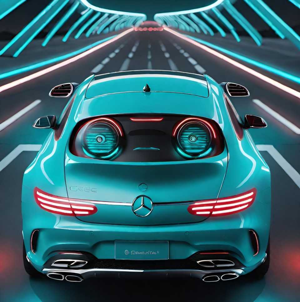 Are the turquoise taillights indicating autonomous driving in this Mercedes