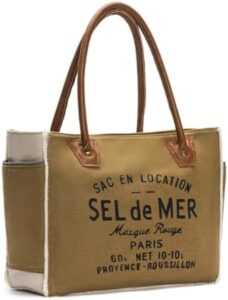 Lamyba Sel De Mer Canvas HandBag Upcycled Canvas Leather Tote Bag