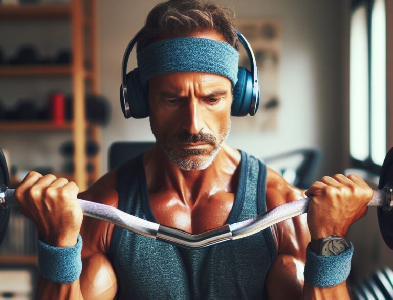 man working out with earphones