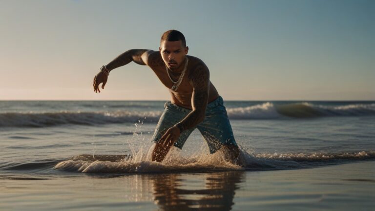 Default Chris Brown playing at the beach in the water
