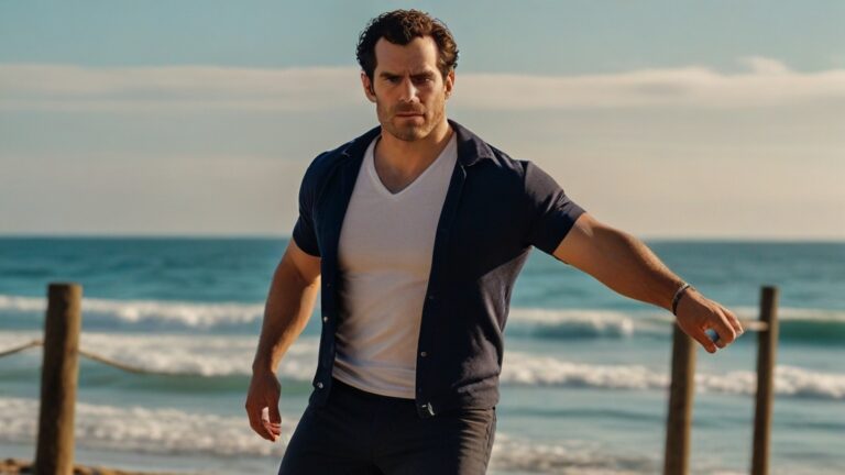 Default Henry Cavill jumping like crazy by the beach