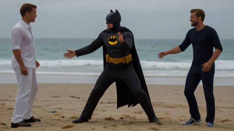 Default Leonardo DiCaprio dancing with Batman on the beach