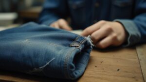 Default blue jeans in repair factory