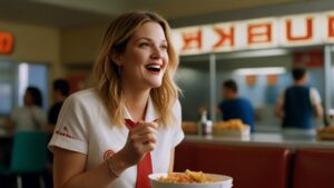Default drew barrymore dancing while eating at fast food