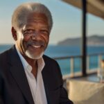 Default morgan freeman smiling at luxury restaurant by the poo