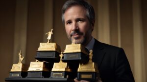 Default Denis Villeneuve holding a pile of awards