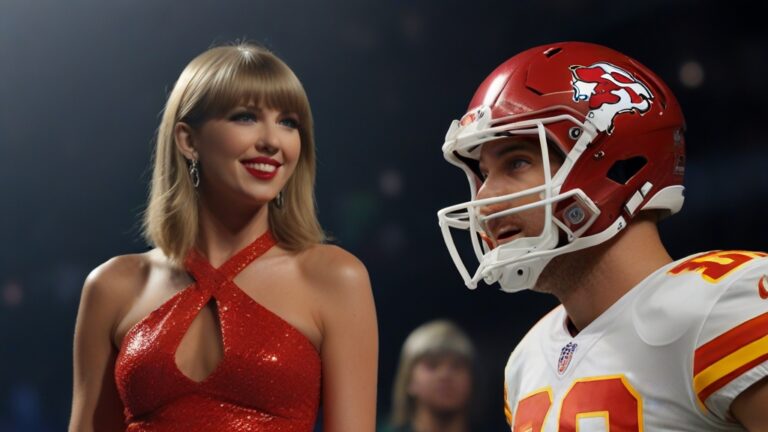 Default Travis Kelce helmet and Taylor Swift dancing