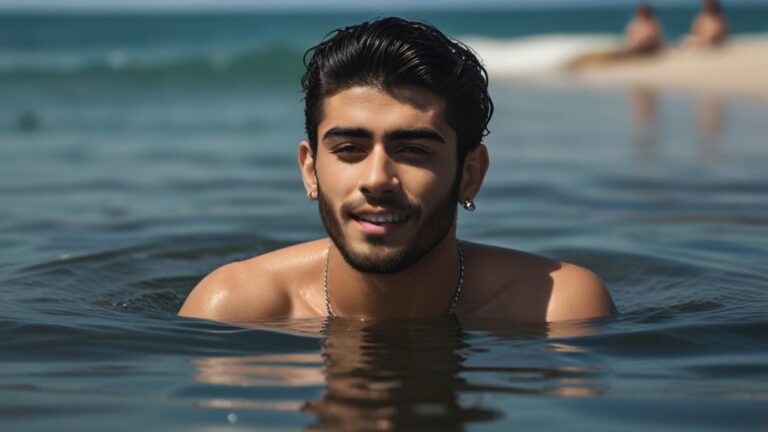 Default Zayn Malik having fun in water at the beach