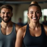 Default people happy training at the gym