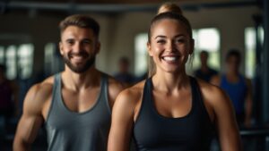 Default people happy training at the gym