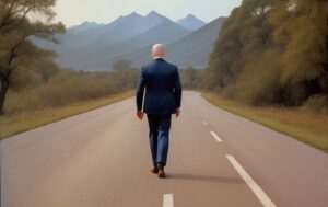 Joe Biden walking away lost road