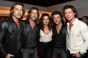 Shania Twain surrounded by Brad Pitt Channing Tatum and Harry Styles