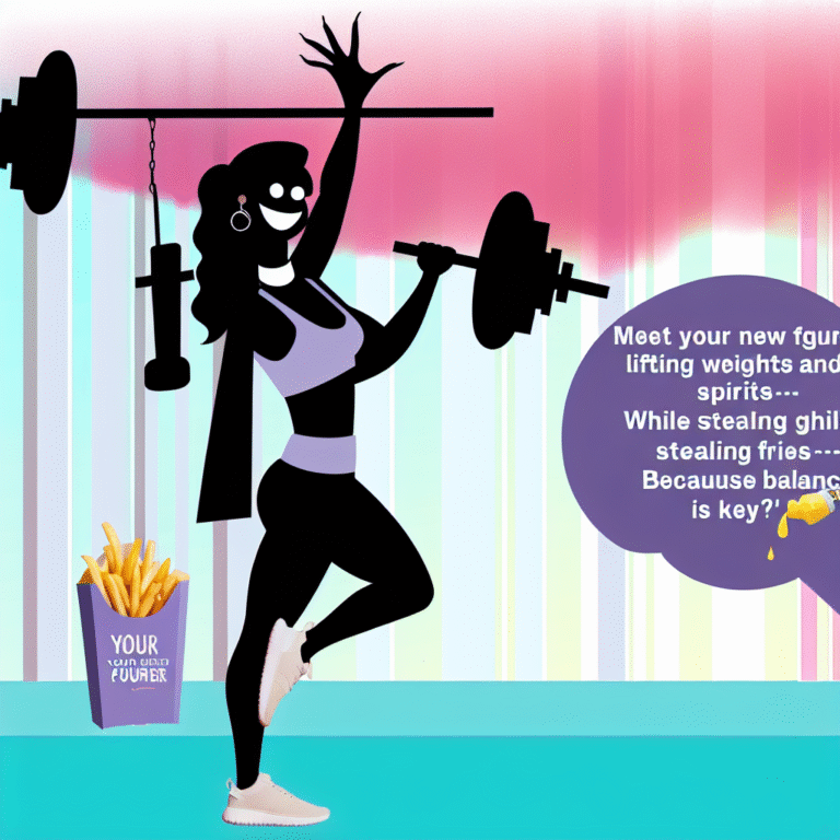 Meet your new fitness guru: lifting weights and spirits while stealing fries—because balance is key, right? 🍟💪