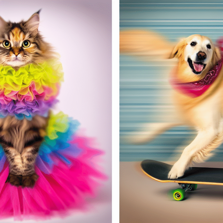 Which is more fabulous: a cat in a tutu or a dog on a skateboard? Choose your silliness wisely!